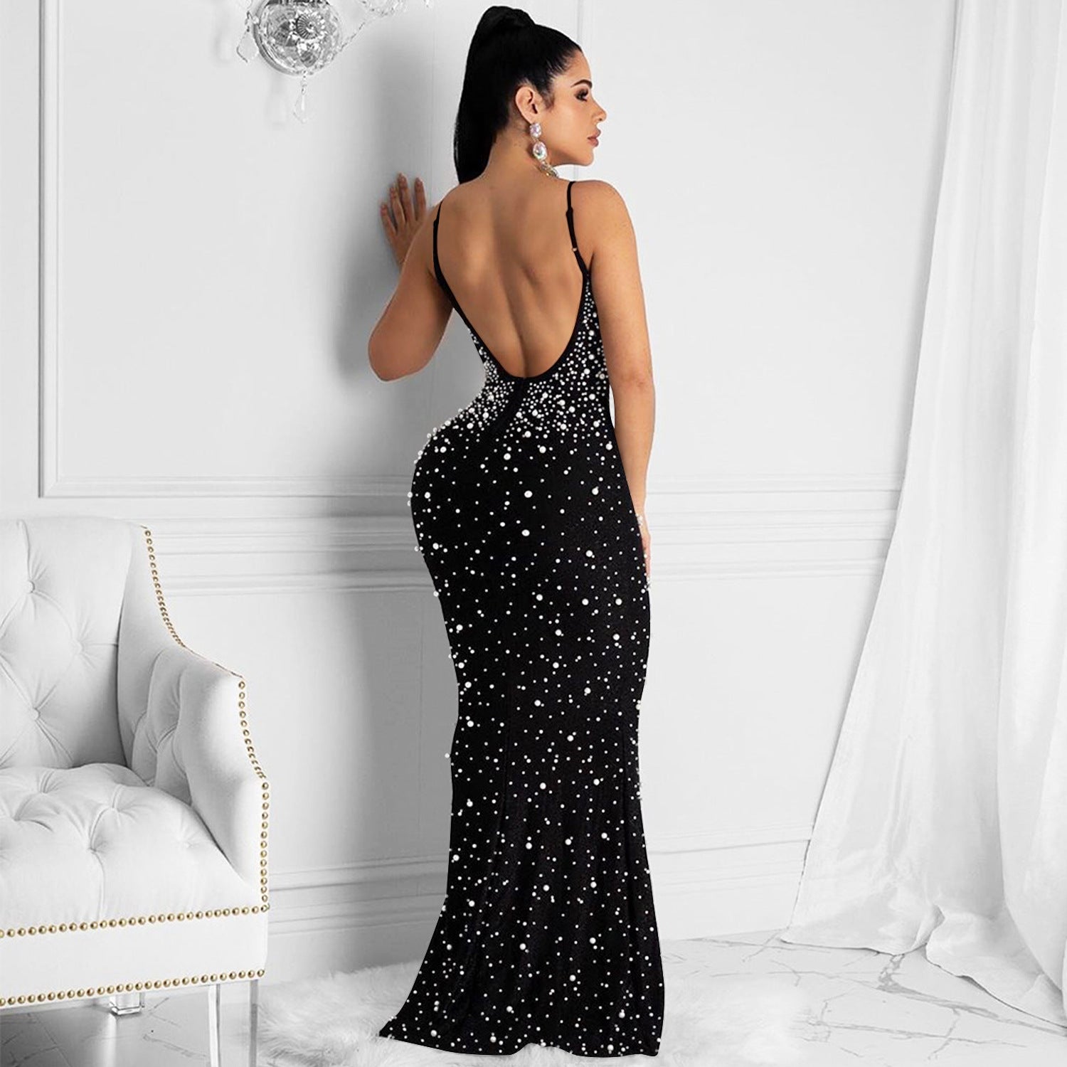 Hot Diamond Sexy Suspenders Sleeveless Long Dress