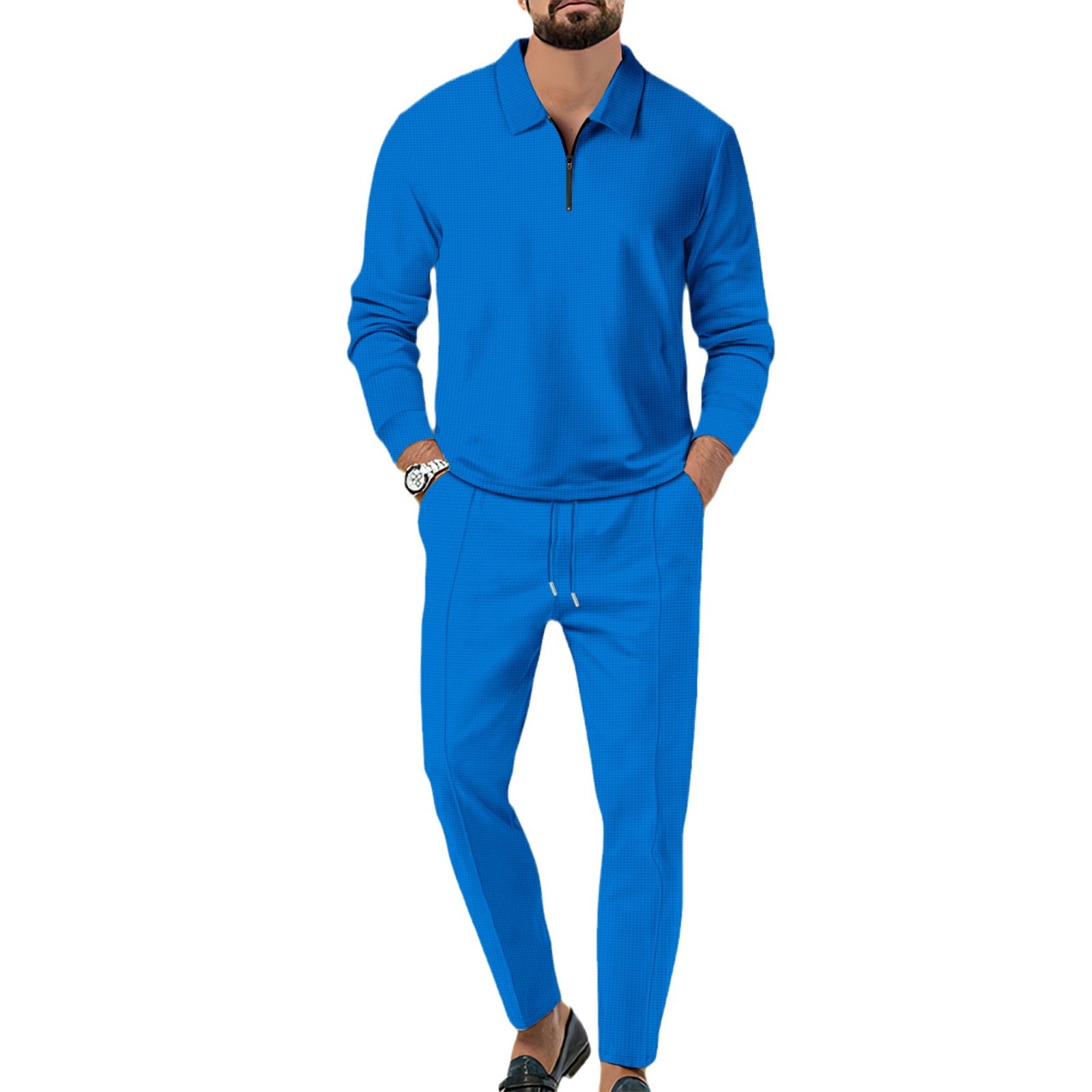 Men's 2024 Waffle Knit Zipper Athletic Set