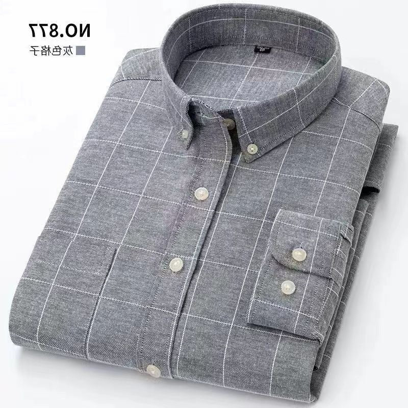 Men’s Solid Color Oxford Cotton Long-Sleeve Shirt