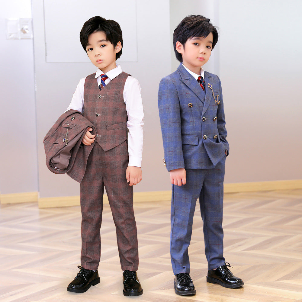 Boys' Formal Checkered Suit with Vest