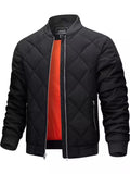 Mens Light Cotton Jacket Diamond Quilted Stand Collar, Warm Casual Coat (On Hand)