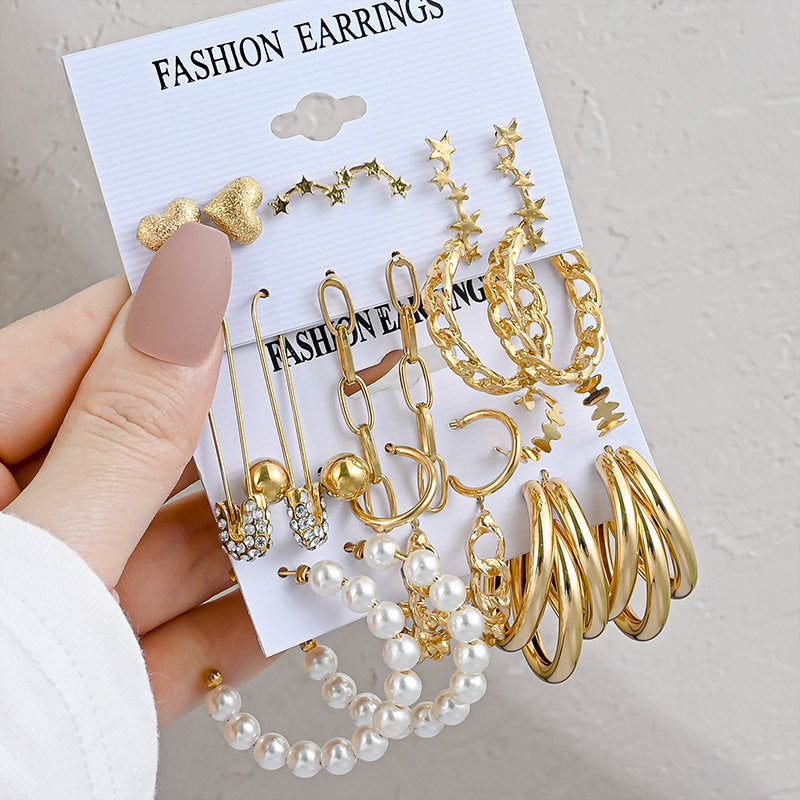 Pearl earring set with diamonds