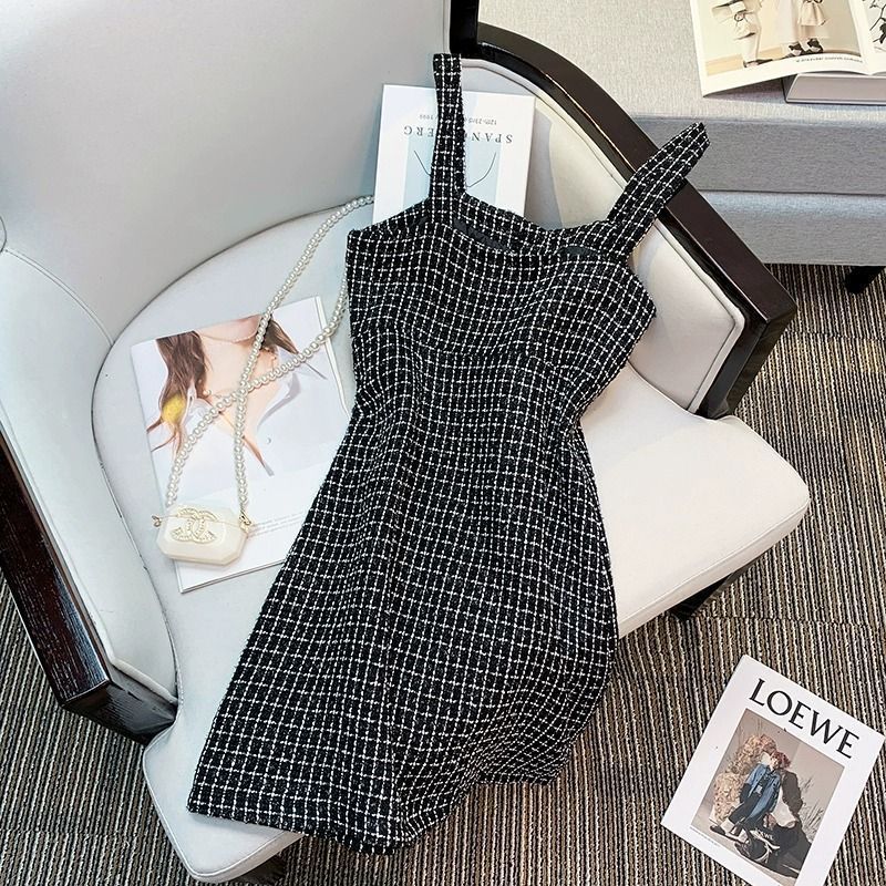 Tweed small fragrance style sub strap skirt two set