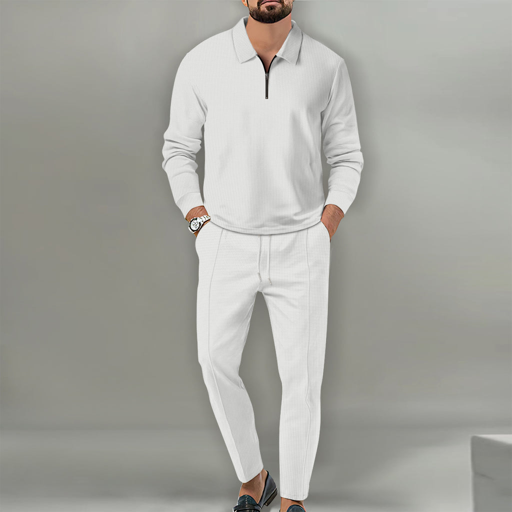 Men's 2024 Waffle Knit Zipper Athletic Set