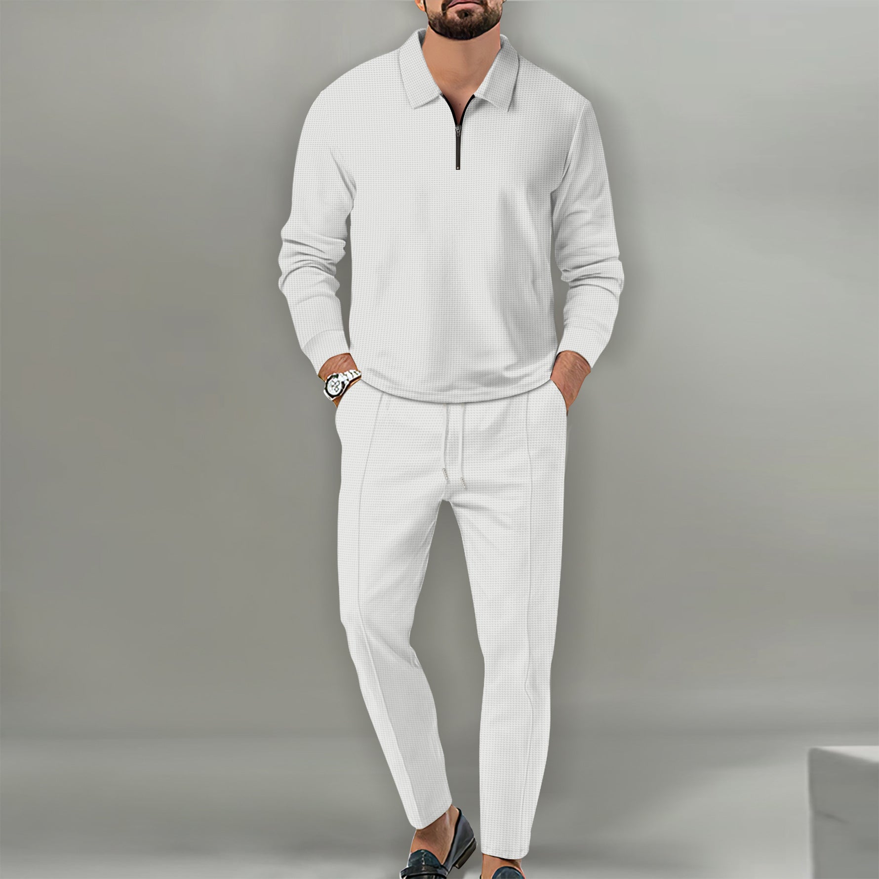 Men's 2024 Waffle Knit Zipper Athletic Set