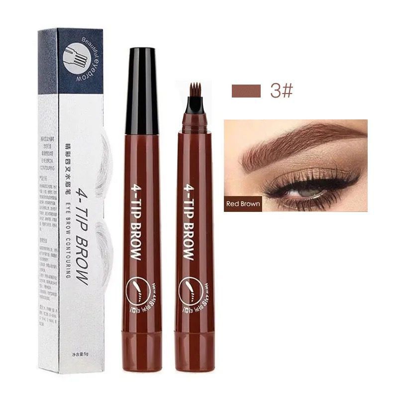 Four-headed eyebrow pencil: waterproof and sweat-proof non-fading black brown liquid eyebrow pencil 4 prong eyebrow pencil
