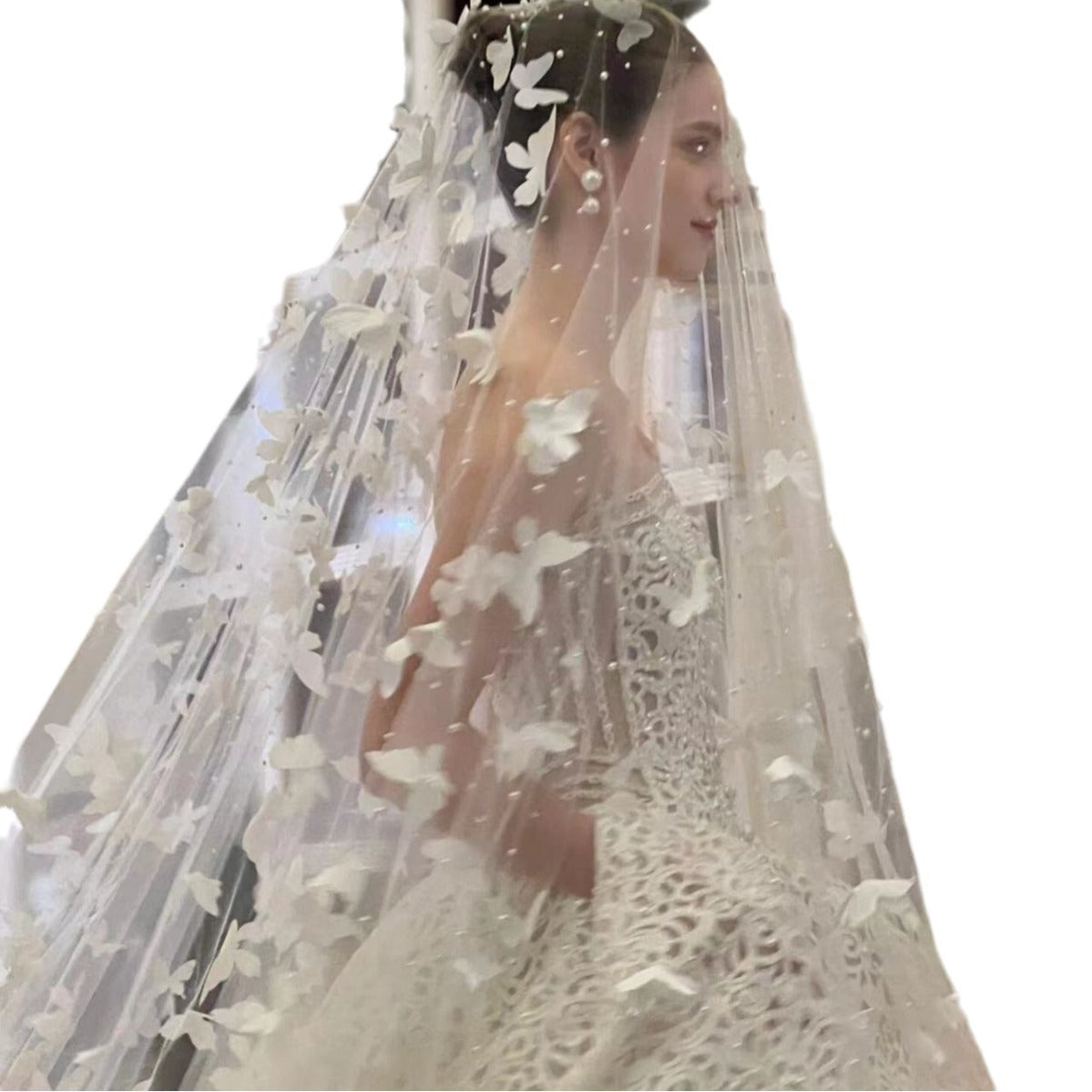 white butterfly veil main Bridal  wedding dress
