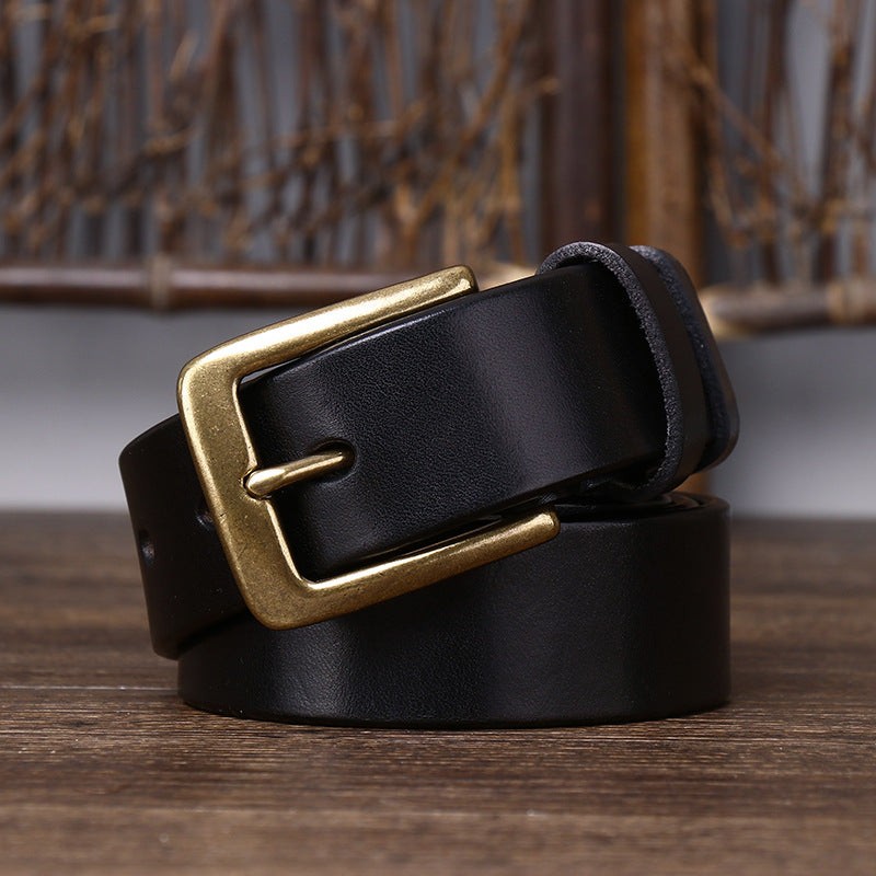 Men’s Genuine Leather Belt with 3.3 cm Pure Copper Pin Buckle
