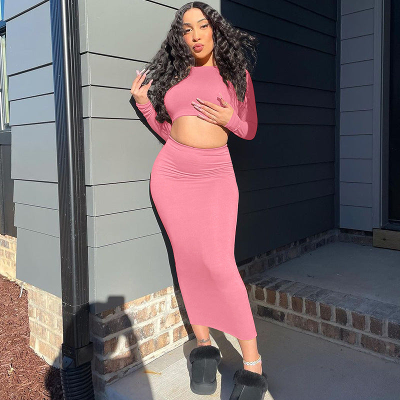 Long Sleeve Crop Top Tight Skirt
