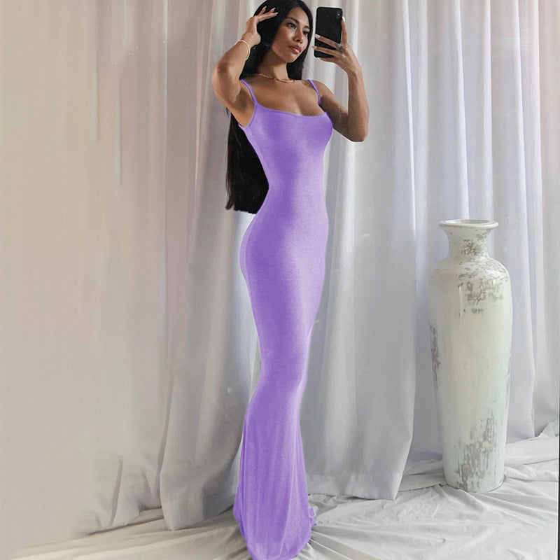 Slim Fit Fishtail Dress with Suspenders