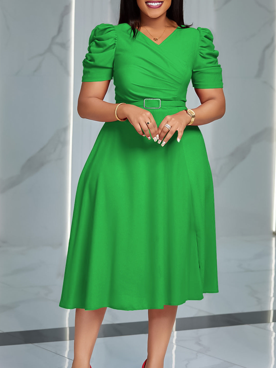 Womens Slim Fit V-Neck Summer Dress