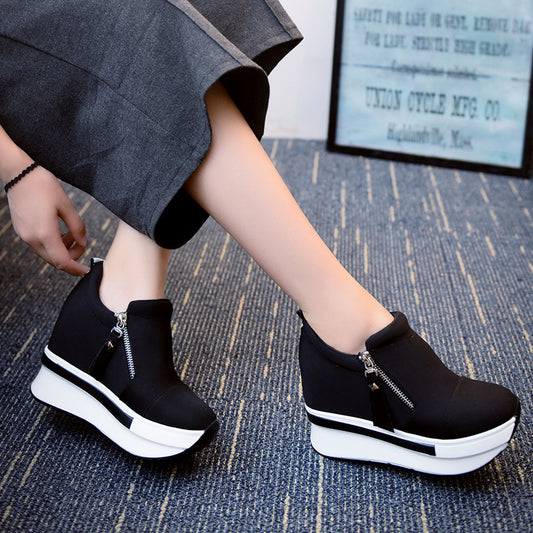 Thick-Soled Flatform Lace-Up Canvas Shoes
