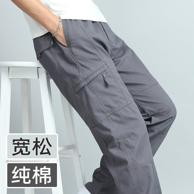 Men's Summer Thin Cotton Cargo Pants – Loose Fit Multi-Pocket Straight Casua