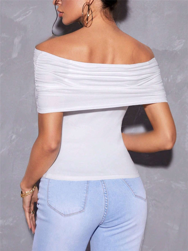 T-shirt Off The Shoulder Boat Neck Top