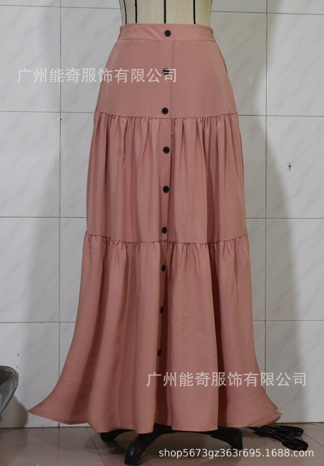 Women's Button-Front Elastic Waist Long Cake Skirt