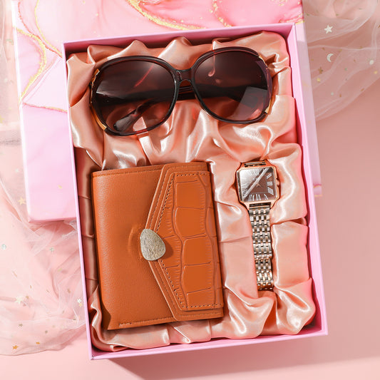 Elegant 3-Piece Gift Set for Women: Belt, Watch, and Sunglasses