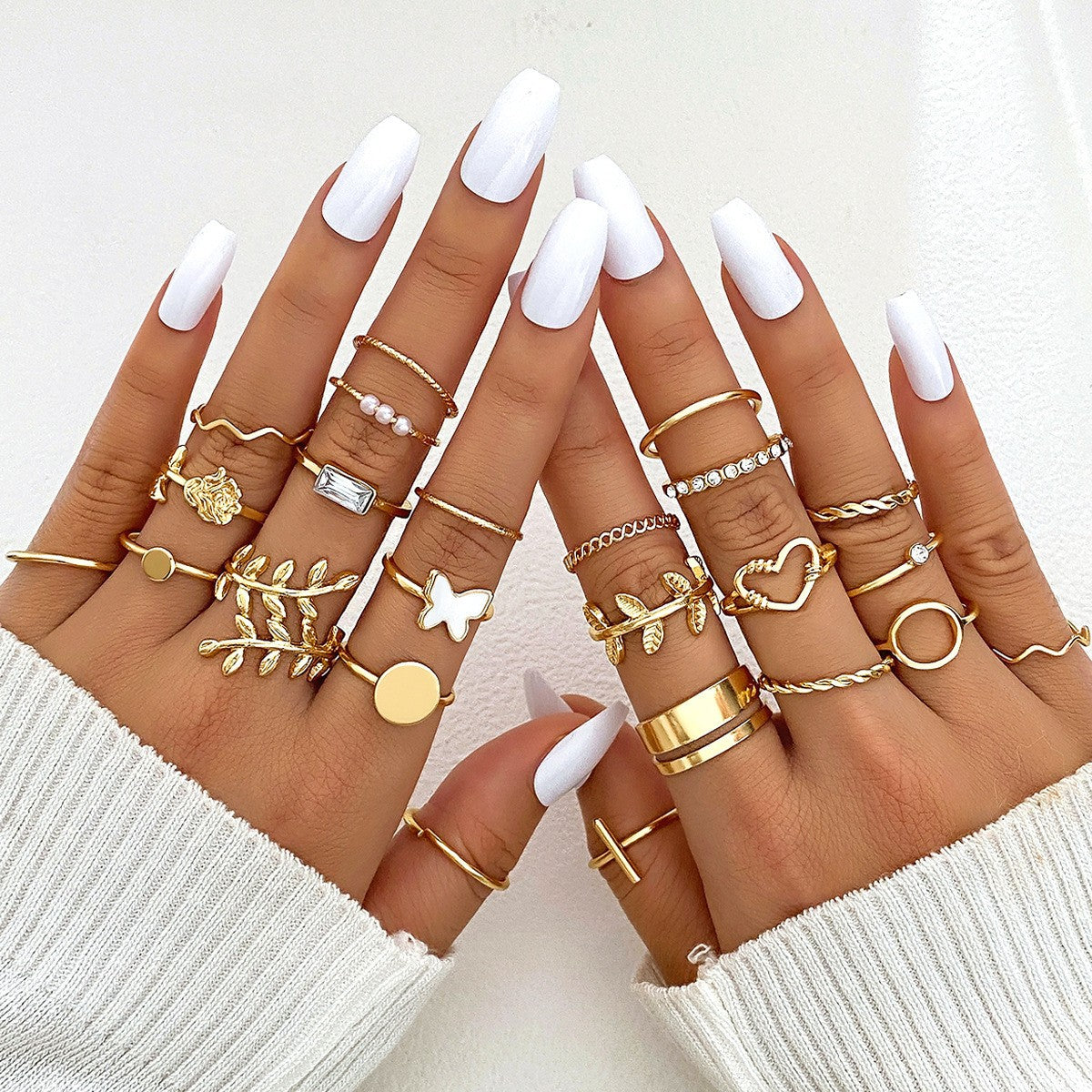 Butterfly ring opening multi-joint ring set 22 pieces love ring female design sense niche