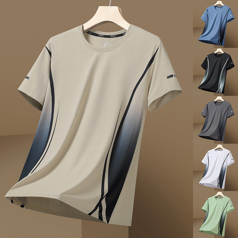 Men's Ice Silk Quick-Dry Sports T-Shirt  Breathable Summer Short Sleeve