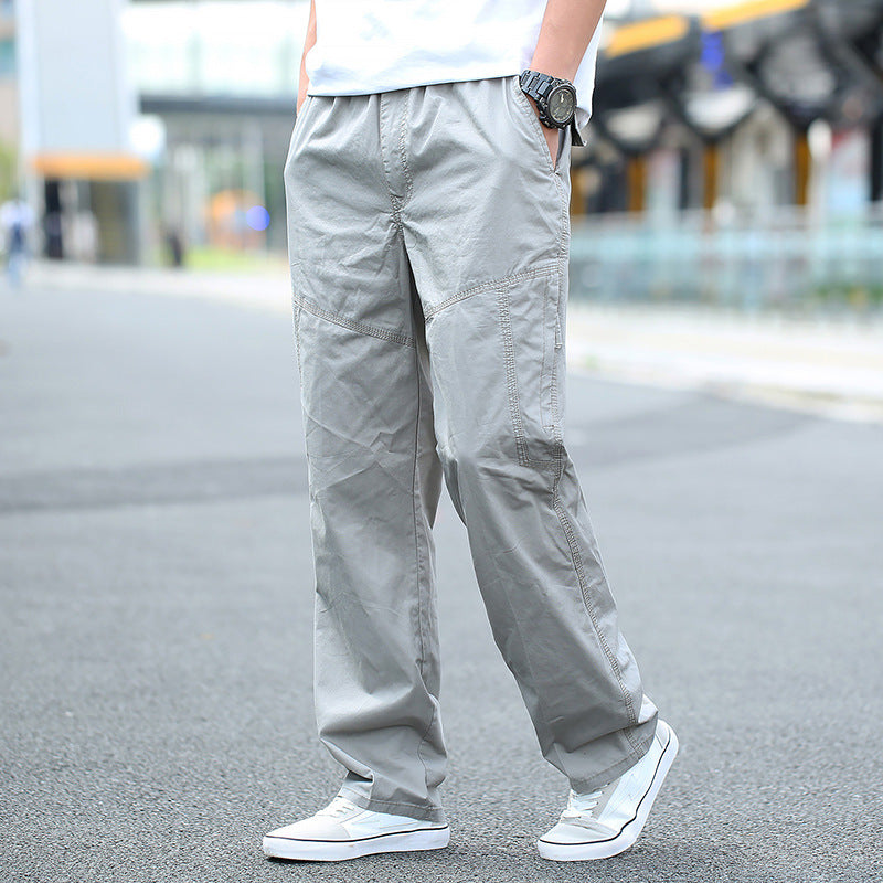 Mens Spring & Autumn Thin Cotton Cargo Pants Loose Fit, Multi-Pocket, Breathable, Plus Size (On Hand)