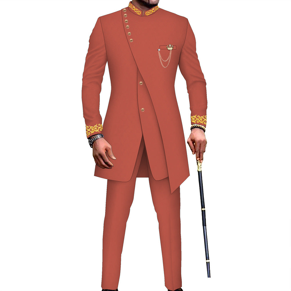 African Men's Slim Fit Two-Piece Retro Suit  Midi Style (On Hand)