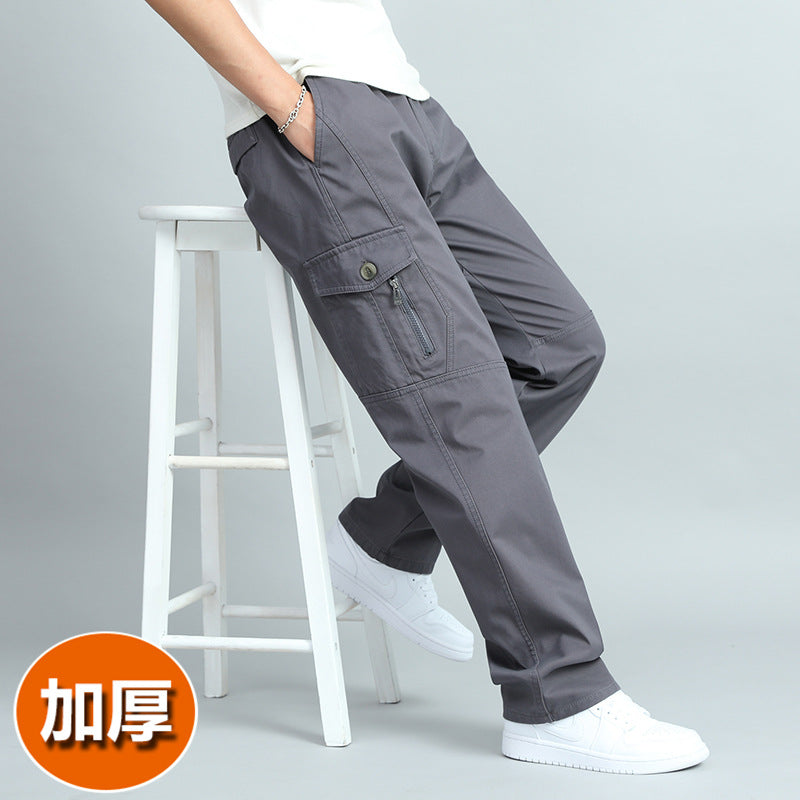 Men's Summer Thin Cotton Cargo Pants – Loose Fit Multi-Pocket Straight Casua