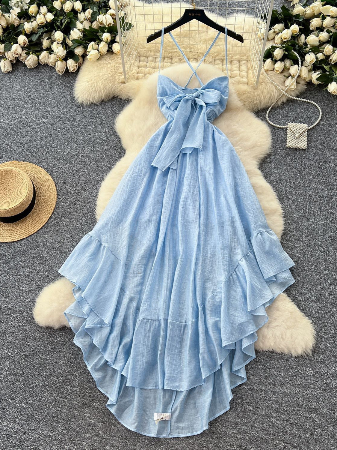 French Elegance Asymmetrical Halter Maxi Dress