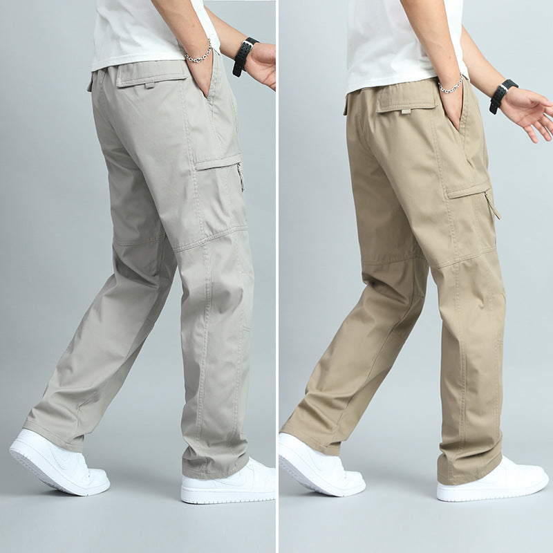 Men's Summer Thin Cotton Cargo Pants – Loose Fit Multi-Pocket Straight Casua