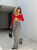 High-waisted loose wide-leg  pants