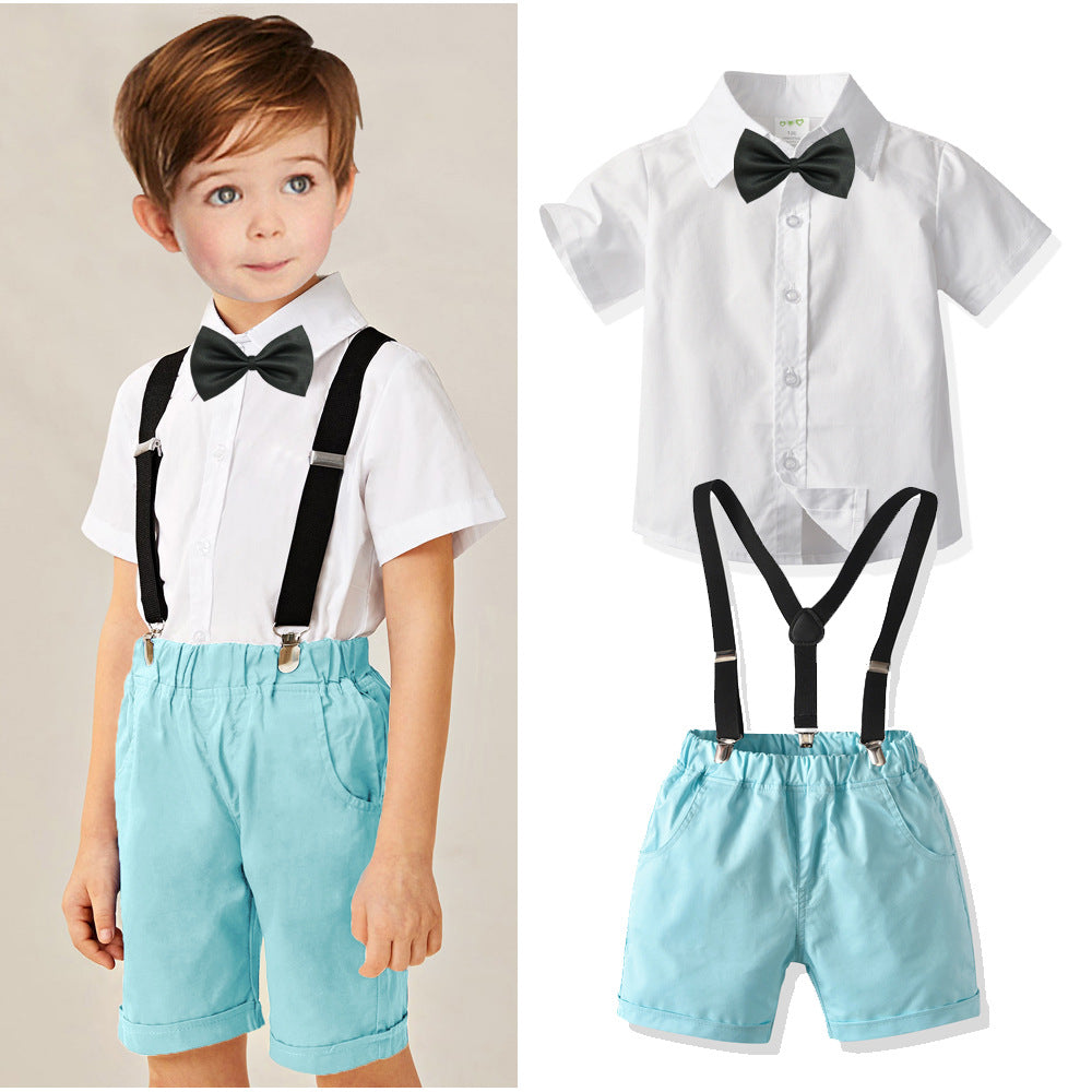 Boys' Summer Cotton Shirt & Bib Pants Set