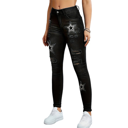 Versatile print tiny feet denim pants