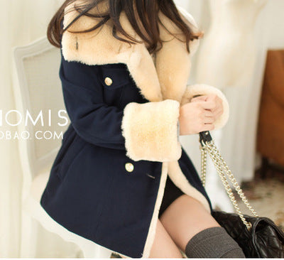 Thickened slim double-breasted student woolen coat