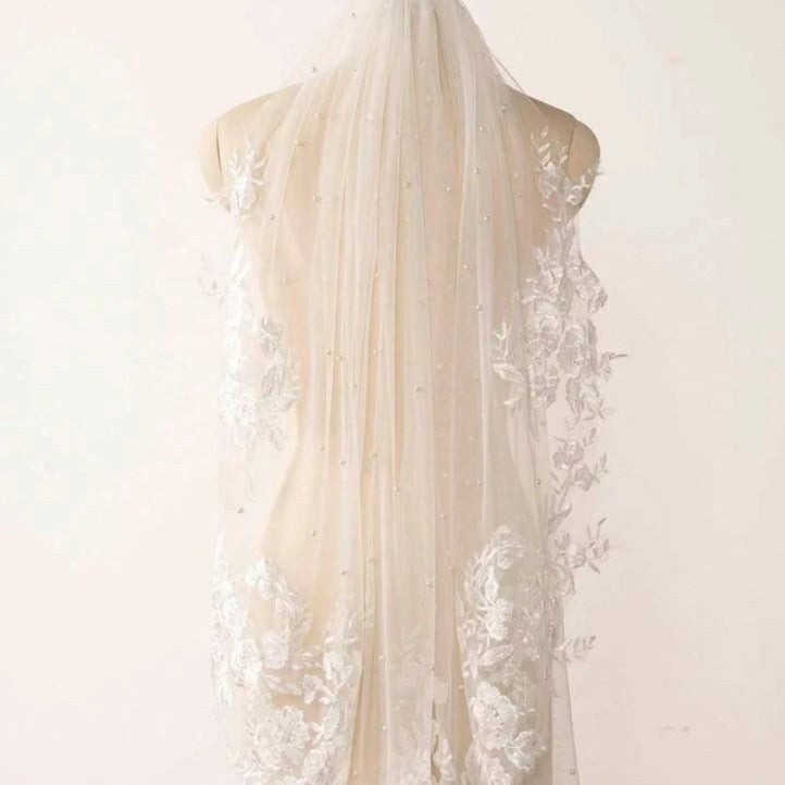 Pearl Embroidered Short Bridal Veil