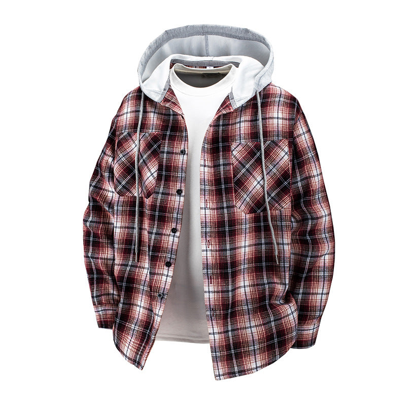 Japanese Trendy Hooded Plaid Shirt Jacke