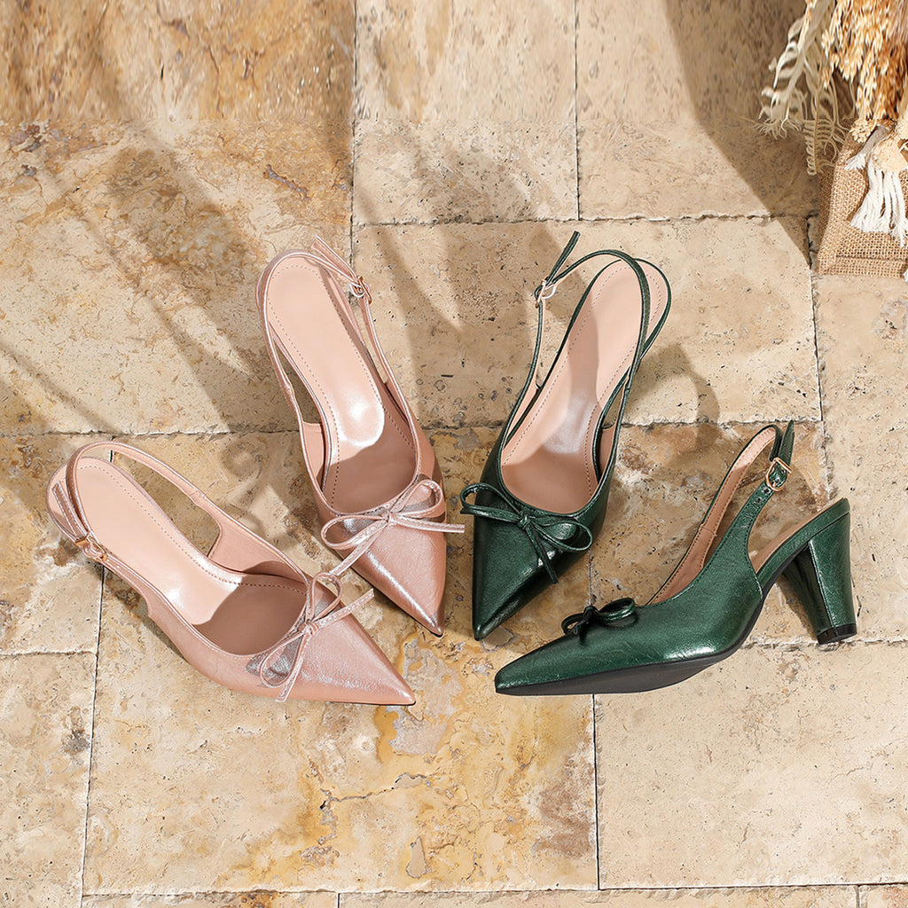 Women's Pointed Toe Chunky Heel Hollow Sandals – Elegant Closed-Toe Heels