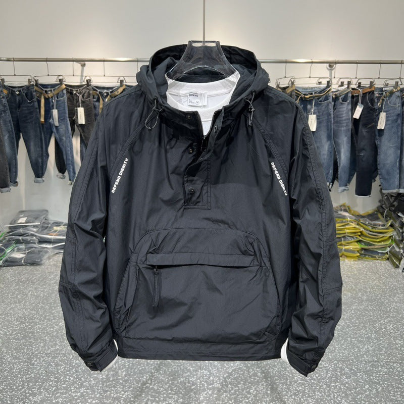 Mens Half-Zip Hooded Cargo Jacket