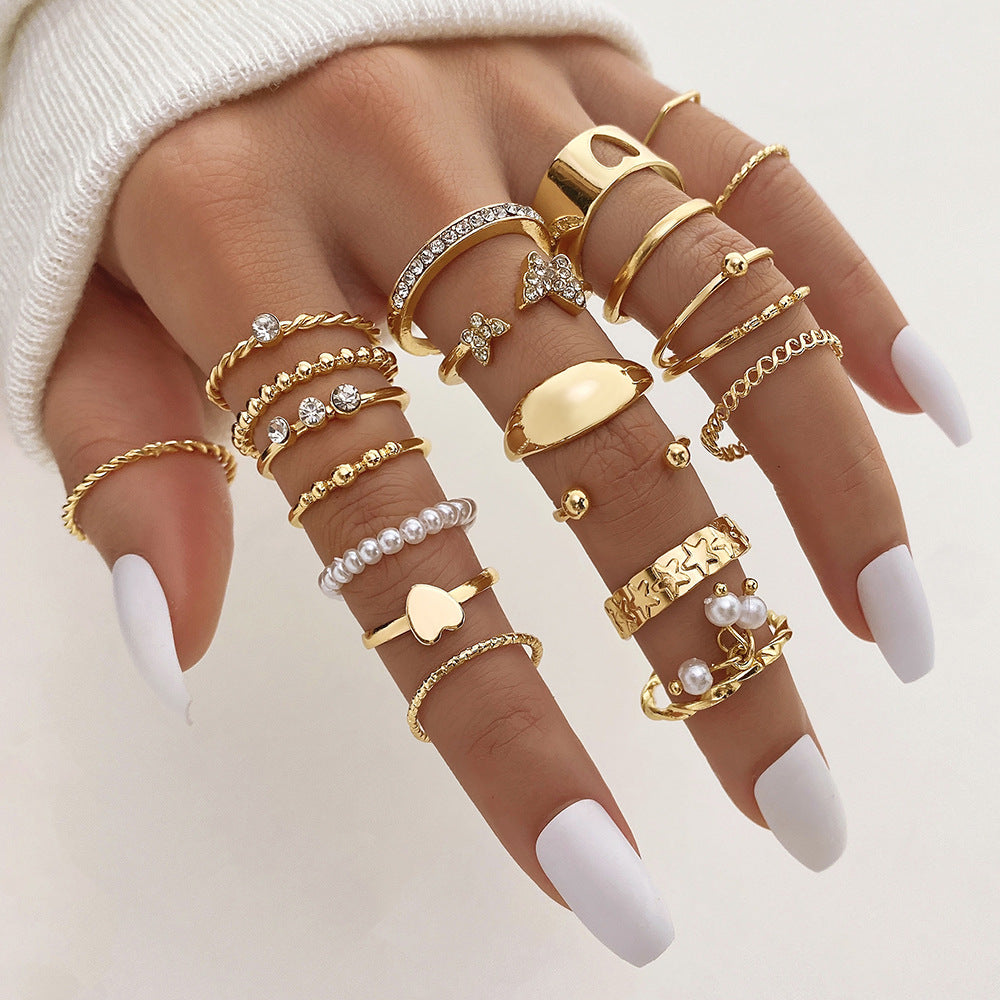 Butterfly ring opening multi-joint ring set 22 pieces love ring female design sense niche