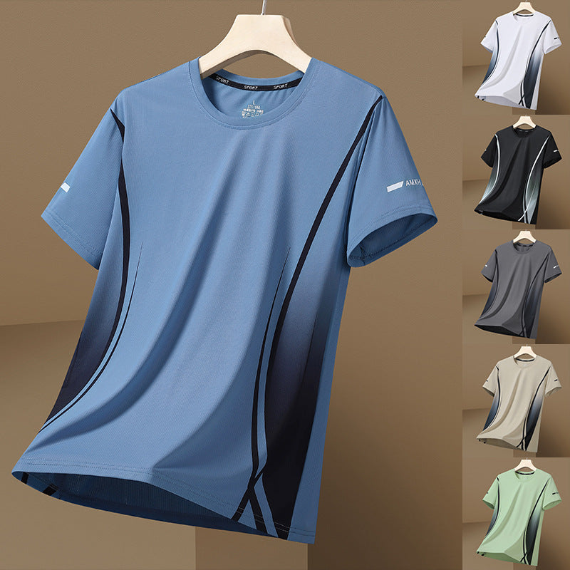 Men's Ice Silk Quick-Dry Sports T-Shirt  Breathable Summer Short Sleeve