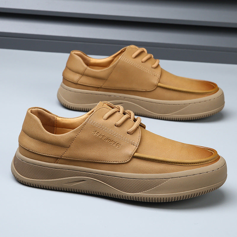 Men's Genuine Leather Breathable Thick Sole Casual Sneakers
