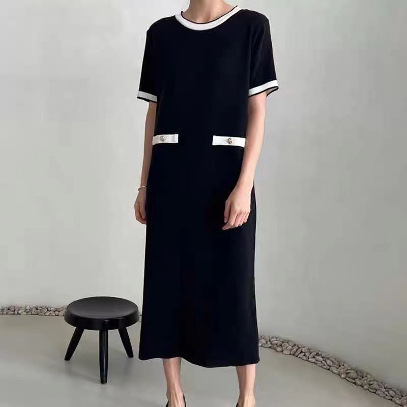 Summer French Elegant Knit Dress  Korean/Japanese Style Slim Mid-Length Skirt