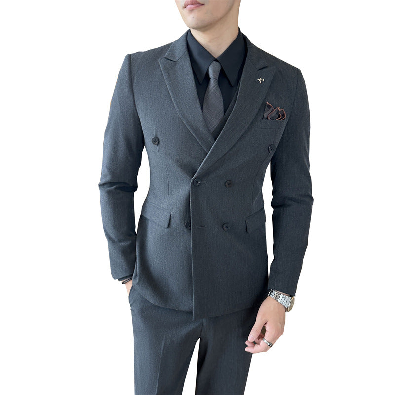 Luxury black double-breasted wedding suit