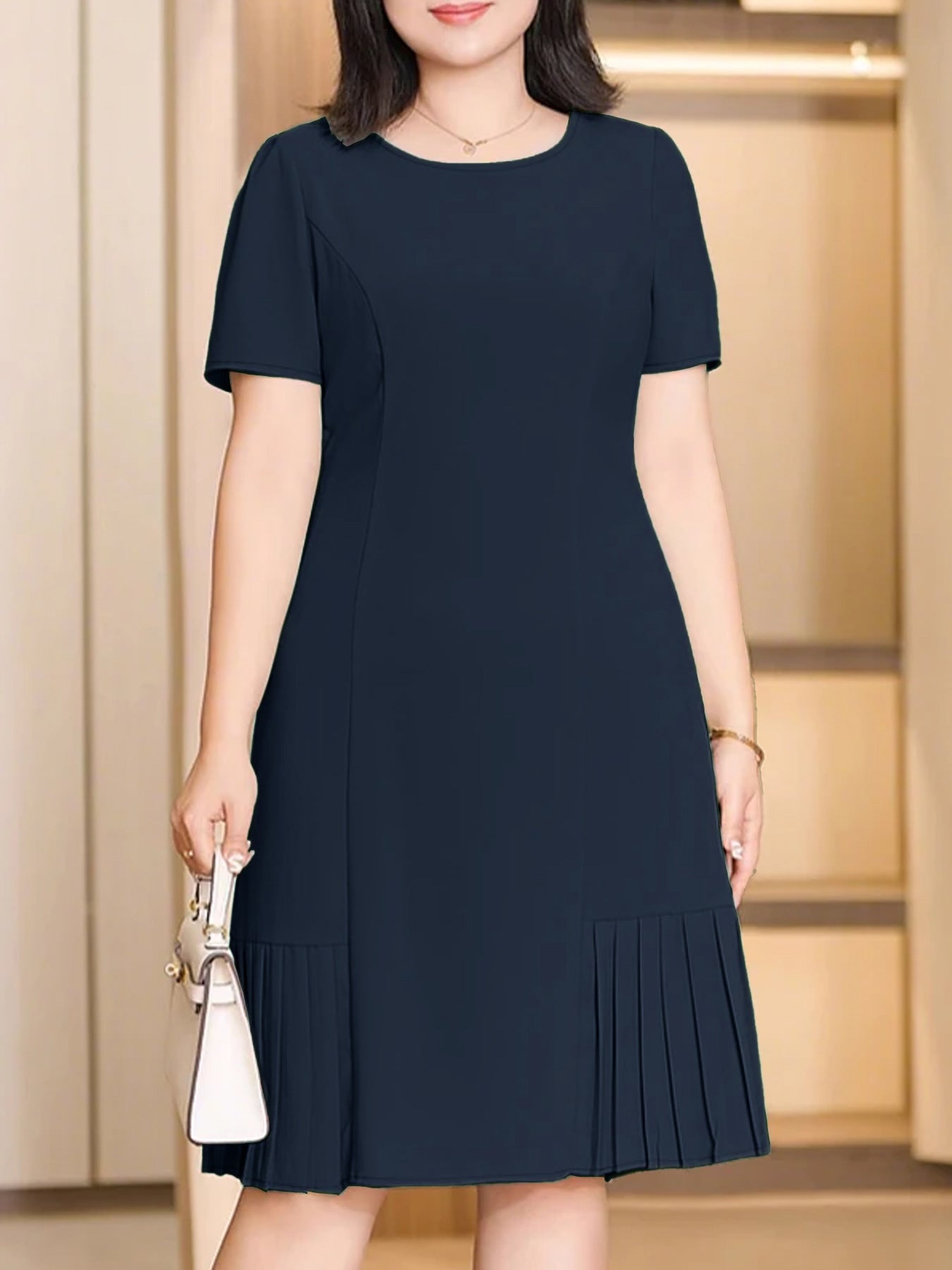 Women's Casual Neck Pleated A-Line Dress