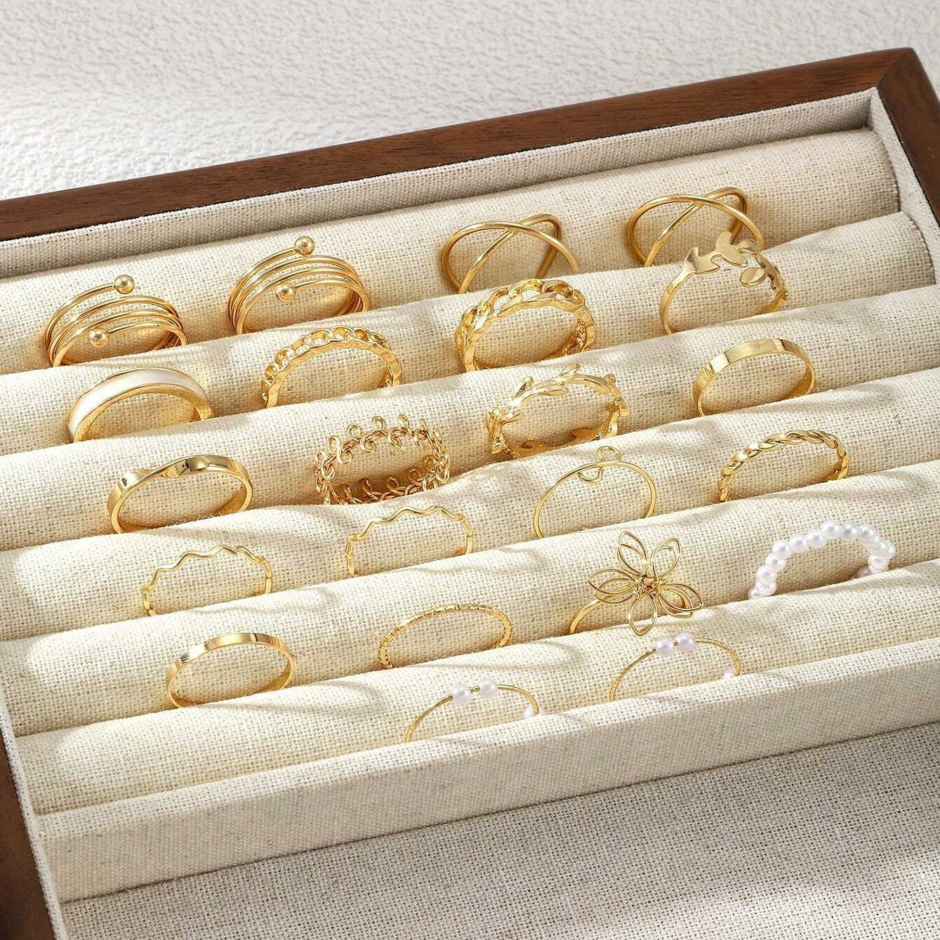 22-Piece Butterfly, Pearl, and Geometric Ring Set