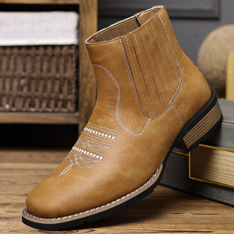 R005 Embroidered Slip-On Chelsea Martin Boots for Men