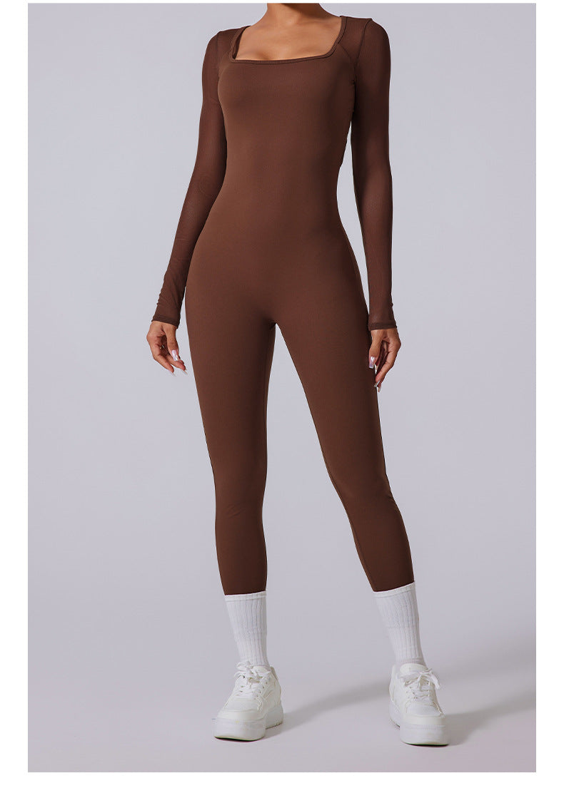 Mesh-Back Long-Sleeve Jumpsuit
