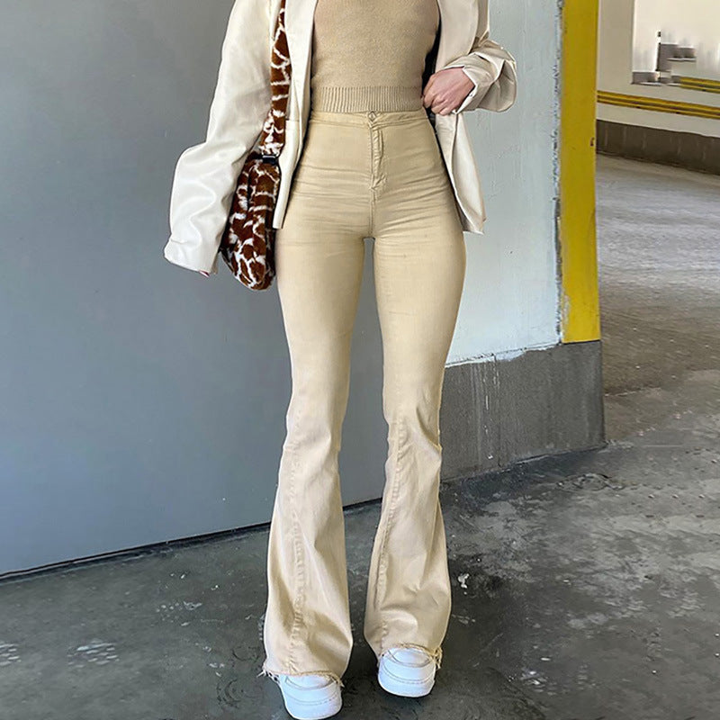 High Elastic Bell Bottoms Slim Denim Pants