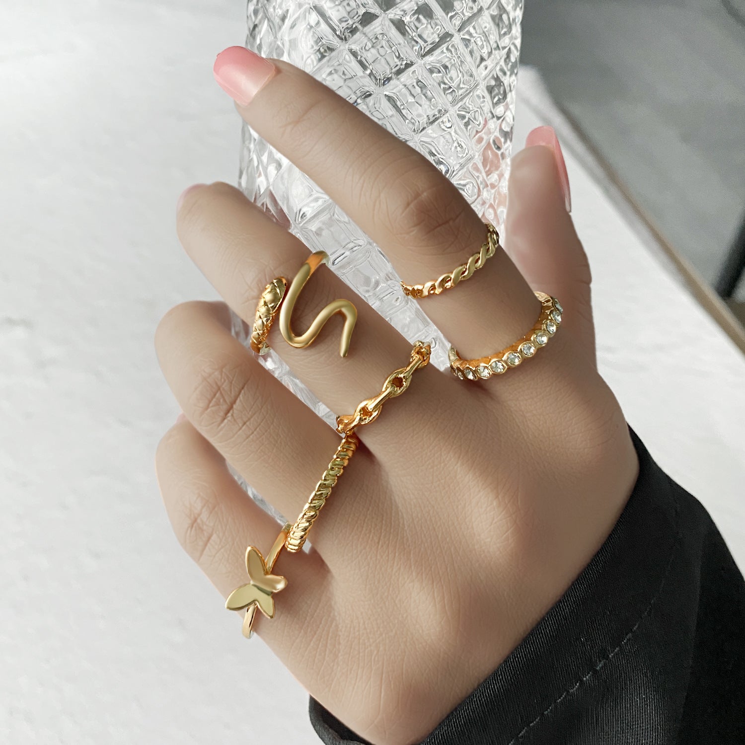 Butterfly ring opening multi-joint ring set 22 pieces love ring female design sense niche