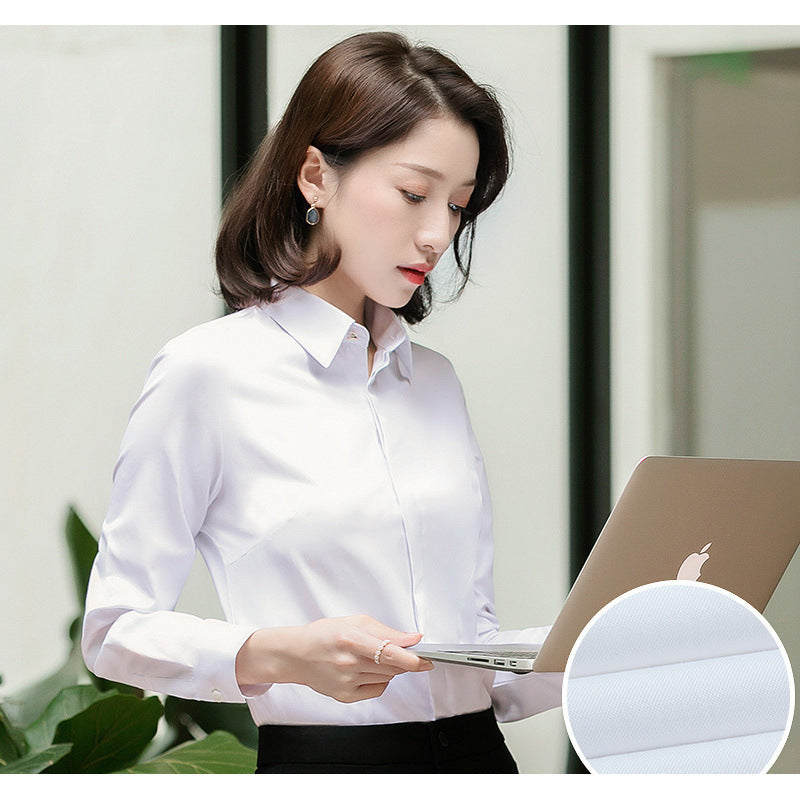 White Shirt Long Sleeve Business Shirt Professional Workwear Shirt Solid Color Slim Fit Business Shirt Women