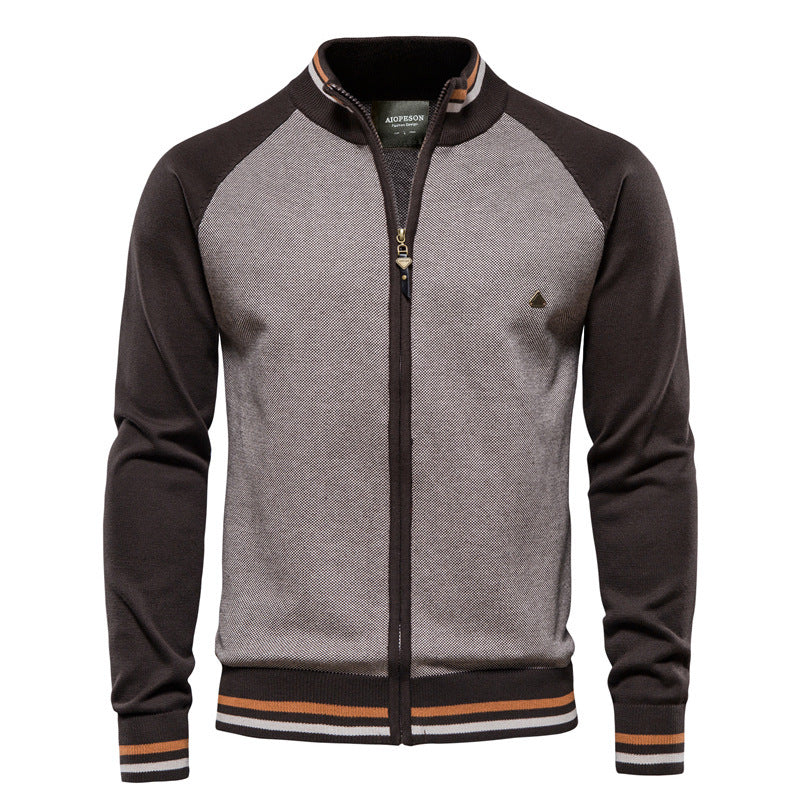 Mens Korean Style Color Block Knit Sweater Jacket