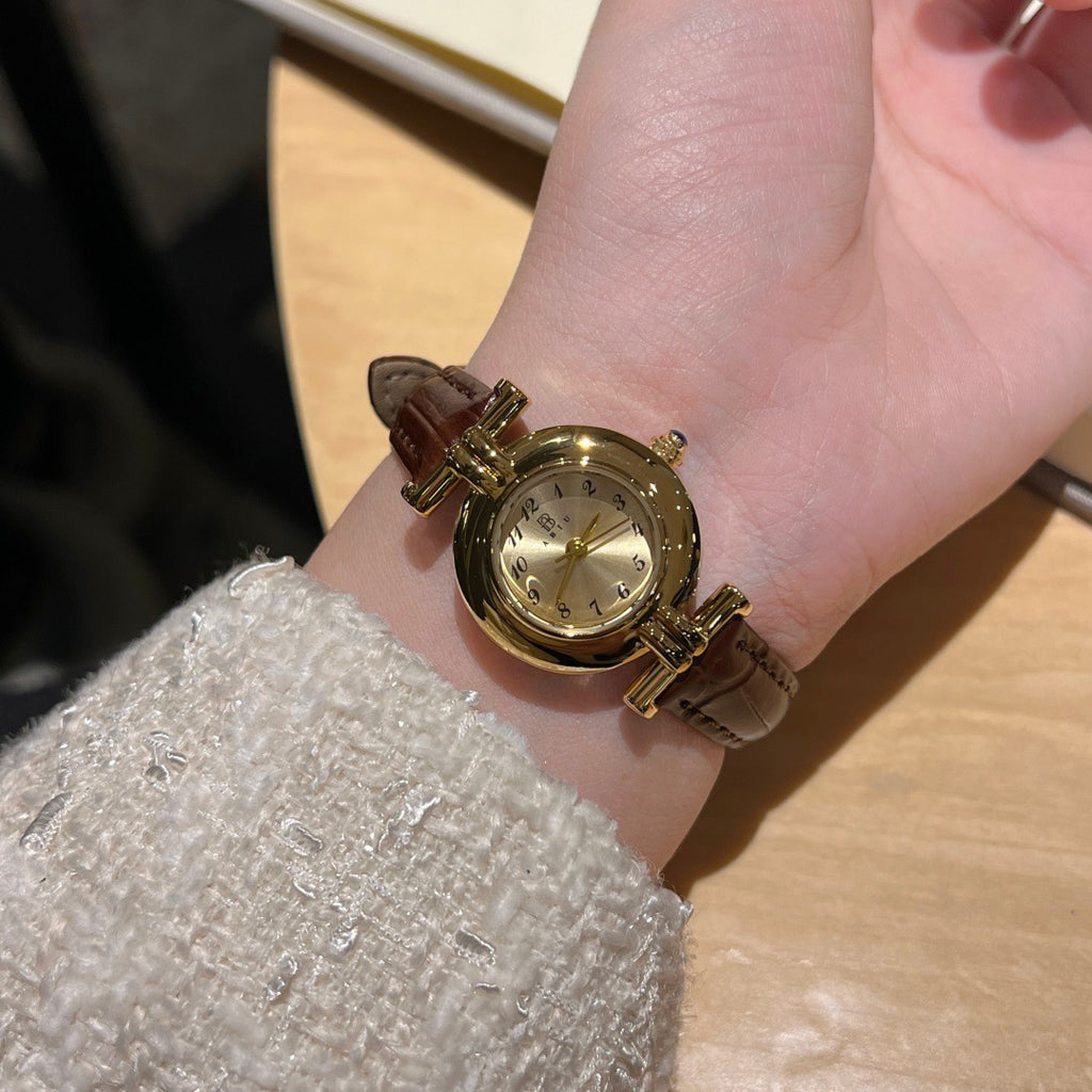 Vintage Brown Leather Watch - Elegant Art Deco Design for Women