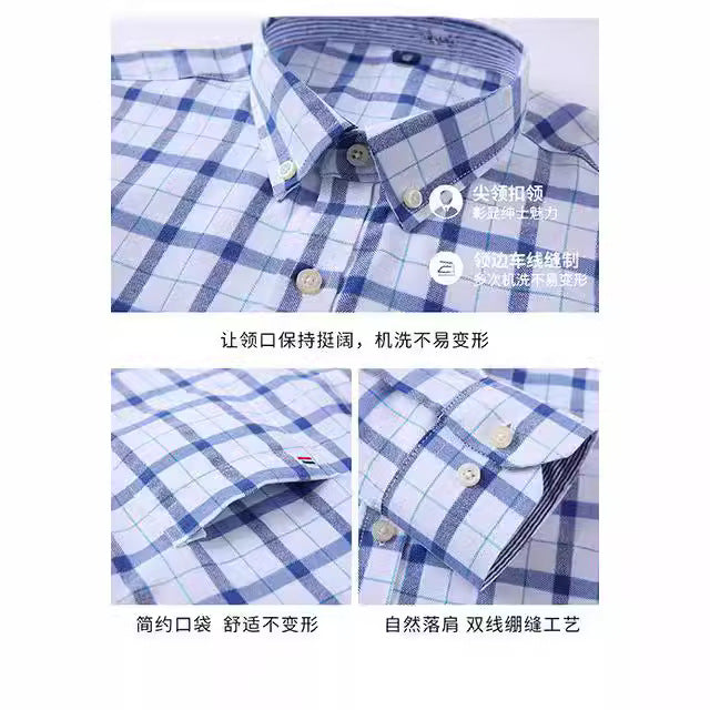 Men's 100% Cotton Oxford Plaid Shirt  Plus Size, Long Sleeve